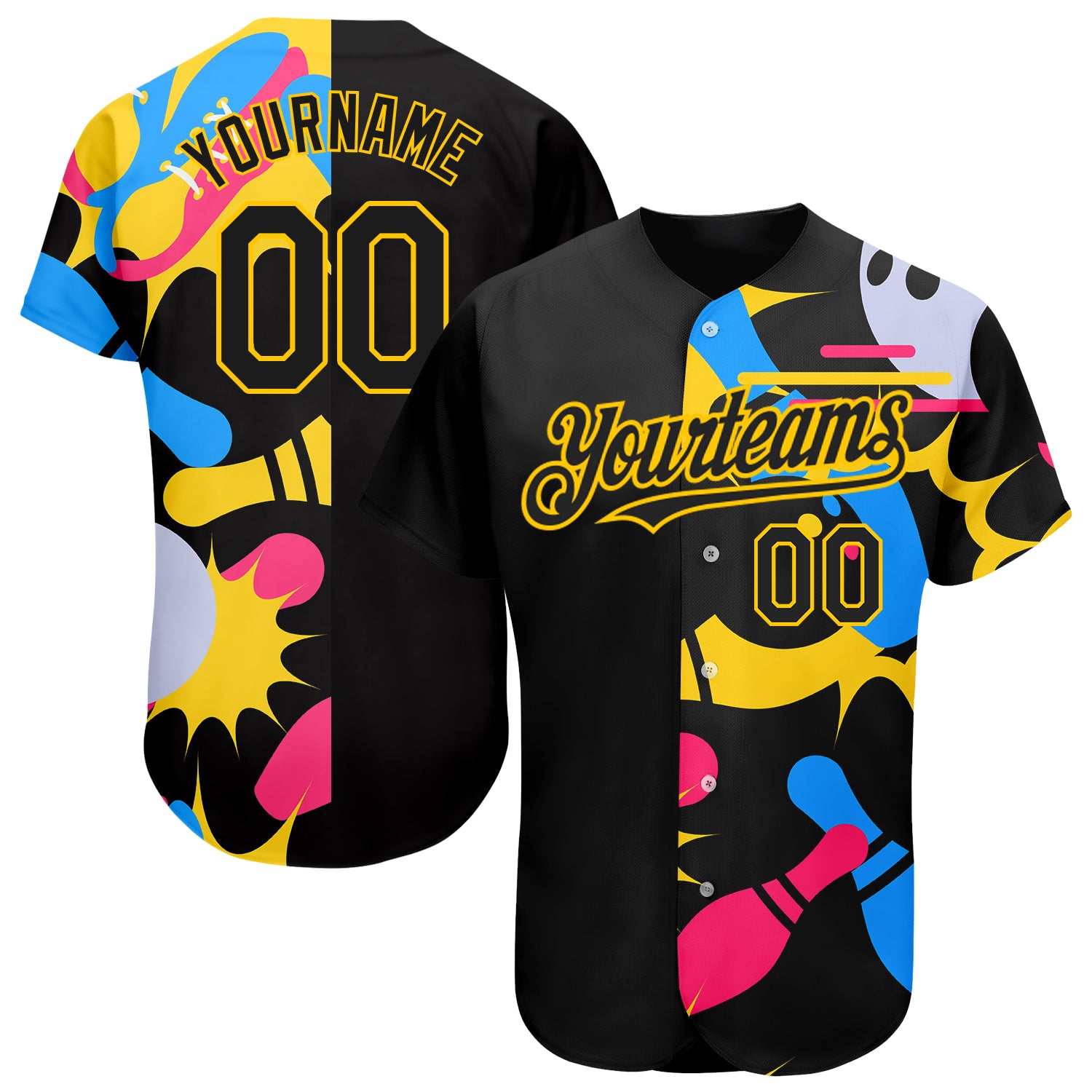 Personalized 3D Pattern Black Yellow Baseball Jersey Custom Name Number | Authentic Team Gear Personalized Black Yellow 3D