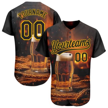 Custom International Beer Day Baseball Jersey - Personalized Black Yellow 3D Pattern, Team Name & Number Personalized Black
