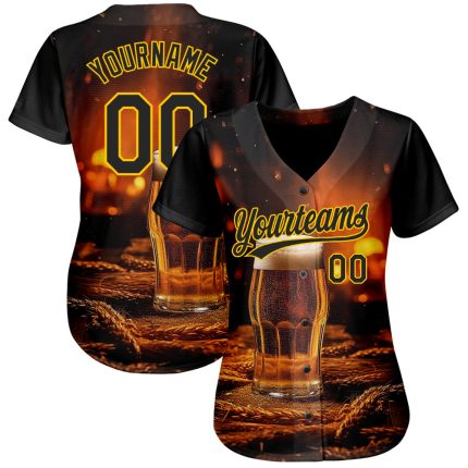 Custom International Beer Day Baseball Jersey - Personalized Black Yellow 3D Pattern, Team Name & Number Personalized Black