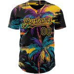 Personalized 3D Tropical Hawaii Palm Trees Baseball Jersey with Custom Name and Number - Black Yellow Design Personalized