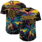 Personalized 3D Tropical Hawaii Palms Trees Baseball Jersey in Black Yellow Personalized Black Yellow 3D Tropical Hawaii