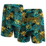 Personalized 3D Tropical Plants Basketball Shorts in Black and Yellow Personalized Black Yellow 3D Tropical Plants Basketball