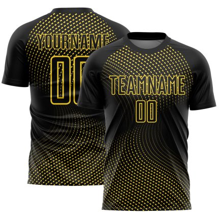 Custom Sublimation Soccer Jersey with Personalized Name and Number, Black Yellow Geometric Lines Team Uniform Personalized
