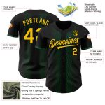 Personalized 3D Geometric Shapes Baseball Jersey in Black Yellow-Kelly Green Personalized Black Yellow-Kelly Green 3D Geometric