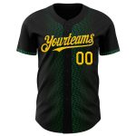Personalized 3D Geometric Shapes Baseball Jersey in Black Yellow-Kelly Green Personalized Black Yellow-Kelly Green 3D Geometric