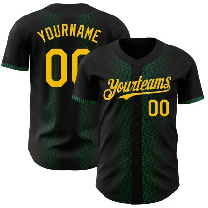 Custom Baseball Jersey with 3D Geometric Shapes in Black Yellow-Kelly Green - Personalized Name and Number Personalized Black