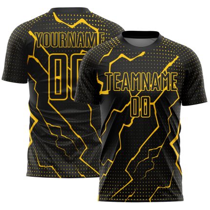 Personalized Lightning Soccer Jersey - Black and Yellow Sublimation Uniform Personalized Black Yellow Lightning Sublimation