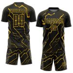 Custom Soccer Jersey with Personalized Name and Number, Black Yellow Lightning Design - Sublimation Uniform Personalized