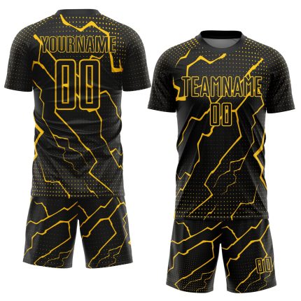 Custom Soccer Jersey with Personalized Name and Number, Black Yellow Lightning Design - Sublimation Uniform Personalized