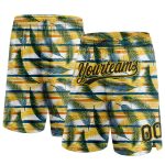 Custom Name Number Hawaii Palm Leaves Basketball Shorts 3D Pattern Black Yellow Midnight Green Personalized Black Yellow-Midnight