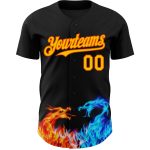Custom Fire Dragon 3D Pattern Baseball Jersey - Personalized Black Yellow-Orange Design with Name and Number Personalized