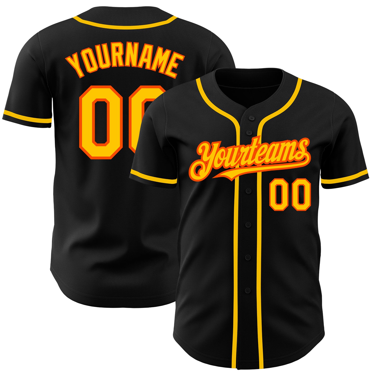 Custom Team Baseball Jersey - Personalized Black Yellow-Orange with Your Name and Number Personalized Black Yellow-Orange