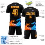 Custom Soccer Jersey with Personalized Name & Number - Black Yellow-Orange Dragon Flame Design Personalized Black Yellow-Orange