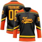 Custom Black Yellow Orange Hockey Lace Neck Jersey for Personalized Style Personalized Black Yellow-Orange Hockey Lace Neck