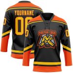 Custom Black Yellow Orange Hockey Lace Neck Jersey for Personalized Style Personalized Black Yellow-Orange Hockey Lace Neck