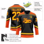 Custom Name and Number Personalized Hockey Jersey Black Yellow-Orange Lace Neck for Team Personalized Black Yellow-Orange