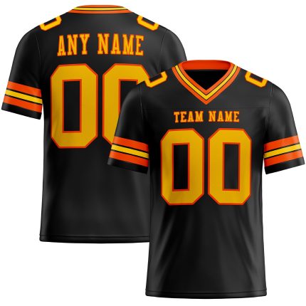 Personalized Football Jersey - Authentic Black Yellow-Orange Mesh Style Personalized Black Yellow-Orange Mesh Authentic Football