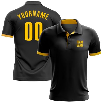 Personalized Performance Golf Polo Shirt in Black and Yellow for Men Personalized Black Yellow Performance Golf Polo Shirt