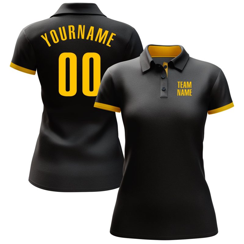 Custom Name Number Personalized Golf Polo Shirt Black Yellow Performance Personalized Black Yellow Performance Golf Polo
