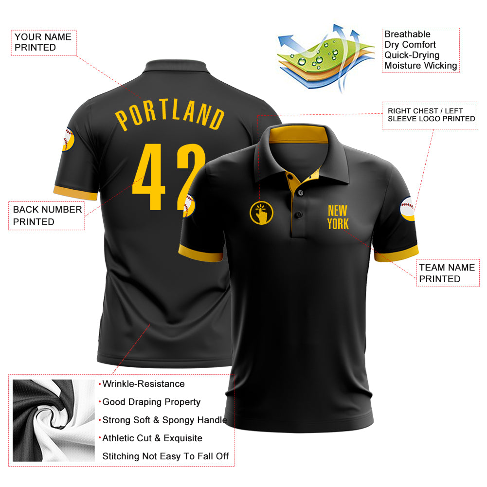Personalized Black Yellow Performance Golf Polo Shirt Team Custom Name and Number Custom Name Number Personalized Golf Polo Shirt Black Yellow Performance Personalized Black Yellow Performance Golf Polo - Image 3