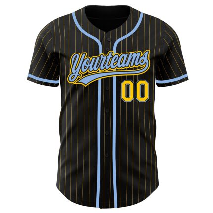 Custom Authentic Baseball Jersey with Personalized Name and Number - Black Yellow Pinstripe Light Blue Personalized Black