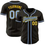 Personalized Black Yellow Pinstripe Baseball Jersey Light Blue Color Personalized Black Yellow Pinstripe Light Blue Baseball