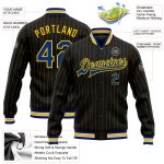 Custom Name Number Bomber Jacket Black Yellow Pinstripe Royal White Full-Snap Varsity Letterman Style Personalized Black
