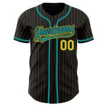 Personalized Teal Baseball Jersey with Black and Yellow Pinstripes Personalized Black Yellow Pinstripe Teal Baseball Jersey