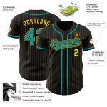 Personalized Teal Baseball Jersey with Black and Yellow Pinstripes Personalized Black Yellow Pinstripe Teal Baseball Jersey