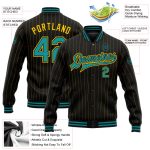 Personalized Teal Black Yellow Pinstripe Varsity Bomber Jacket Full-Snap Letterman Personalized Black Yellow Pinstripe Teal