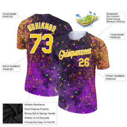 Personalized 3D Holi Festival Color Powder T-Shirt - Black Yellow-Purple Design Personalized Black Yellow-Purple 3D Holi