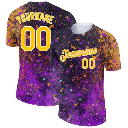 Personalized 3D Holi Festival Color Powder T-Shirt - Black Yellow-Purple Design Personalized Black Yellow-Purple 3D Holi
