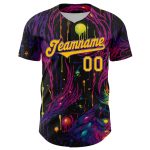Custom Name Number Baseball Jersey, Personalized 3D Pattern Black Yellow-Purple Rave Tree Design, Authentic Team Apparel