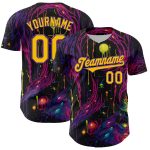 Custom Name Number Baseball Jersey, Personalized 3D Pattern Black Yellow-Purple Rave Tree Design, Authentic Team Apparel