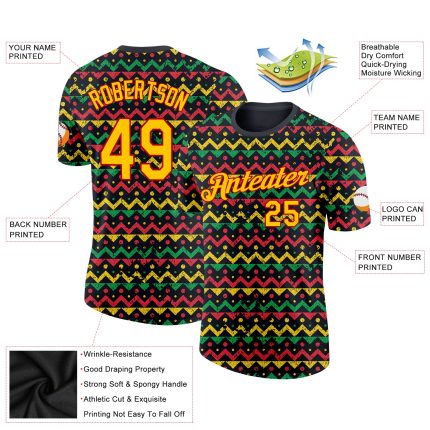 Personalized 3D Black History Month T-Shirt in Black Yellow-Red - Performance Apparel Personalized Black Yellow-Red 3D Black