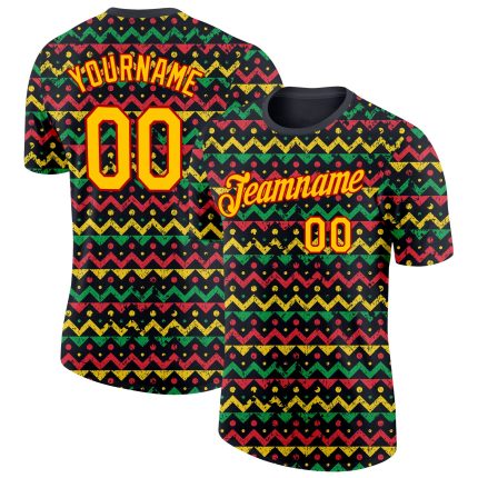 Personalized 3D Black History Month T-Shirt in Black Yellow-Red - Performance Apparel Personalized Black Yellow-Red 3D Black