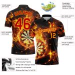 Personalized Flame Golf Polo Shirt - Black Yellow-Red 3D Design for Performance Personalized Black Yellow-Red 3D Flame Dart