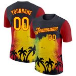 Personalized Black History Month T-Shirt with 3D Palm Trees Design, Custom Name & Number, Yellow-Red Team Performance Apparel
