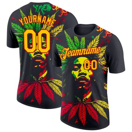 Personalized Black Yellow-Red 3D Pattern Black History Month Tee for Performance Personalized Black Yellow-Red 3D Pattern