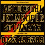 Personalized Basketball Jersey with Black Yellow-Red Diagonal Lines, Round Neck Sublimation Suit Personalized Black Yellow-Red