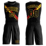 Personalized Basketball Jersey with Black Yellow-Red Diagonal Lines, Round Neck Sublimation Suit Personalized Black Yellow-Red