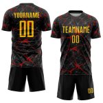 Personalized Black and Yellow-Red Soccer Jersey Uniform for Kids and Adults Personalized Black Yellow-Red Sublimation Soccer