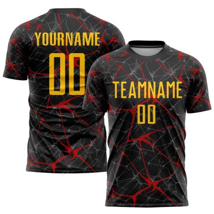 Custom Jersey with Name and Number - Personalized Black Yellow-Red Sublimation Soccer Uniform for Team Personalized Black