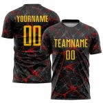 Personalized Black and Yellow-Red Soccer Jersey Uniform for Kids and Adults Personalized Black Yellow-Red Sublimation Soccer