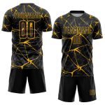 Custom Name Number Sublimation Soccer Jersey, Black Yellow Personalized Team Uniform Personalized Black Yellow Sublimation
