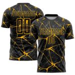 Custom Name Number Sublimation Soccer Jersey, Black Yellow Personalized Team Uniform Personalized Black Yellow Sublimation