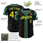 Custom Baseball Jersey with Personalized Name and Number in Black Yellow and Teal - Authentic Team Apparel Personalized Black