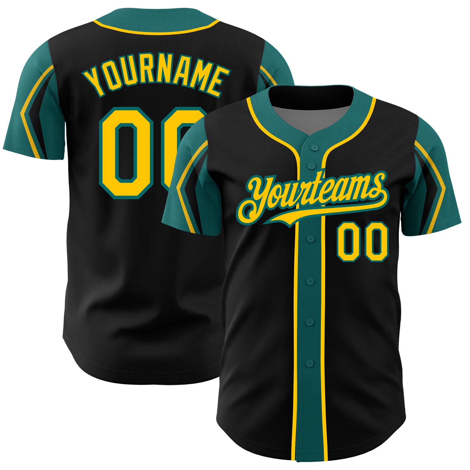 Custom Baseball Jersey with Personalized Name and Number in Black Yellow and Teal - Authentic Team Apparel Personalized Black