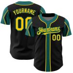 Personalized Baseball Jersey - Black Yellow Teal Arm Shapes in 3 Colors Personalized Black Yellow-Teal 3 Colors Arm Shapes
