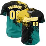 Personalized 3D Abstract Brush Stroke Baseball Jersey in Black Yellow Teal Personalized Black Yellow-Teal 3D Abstract Brush